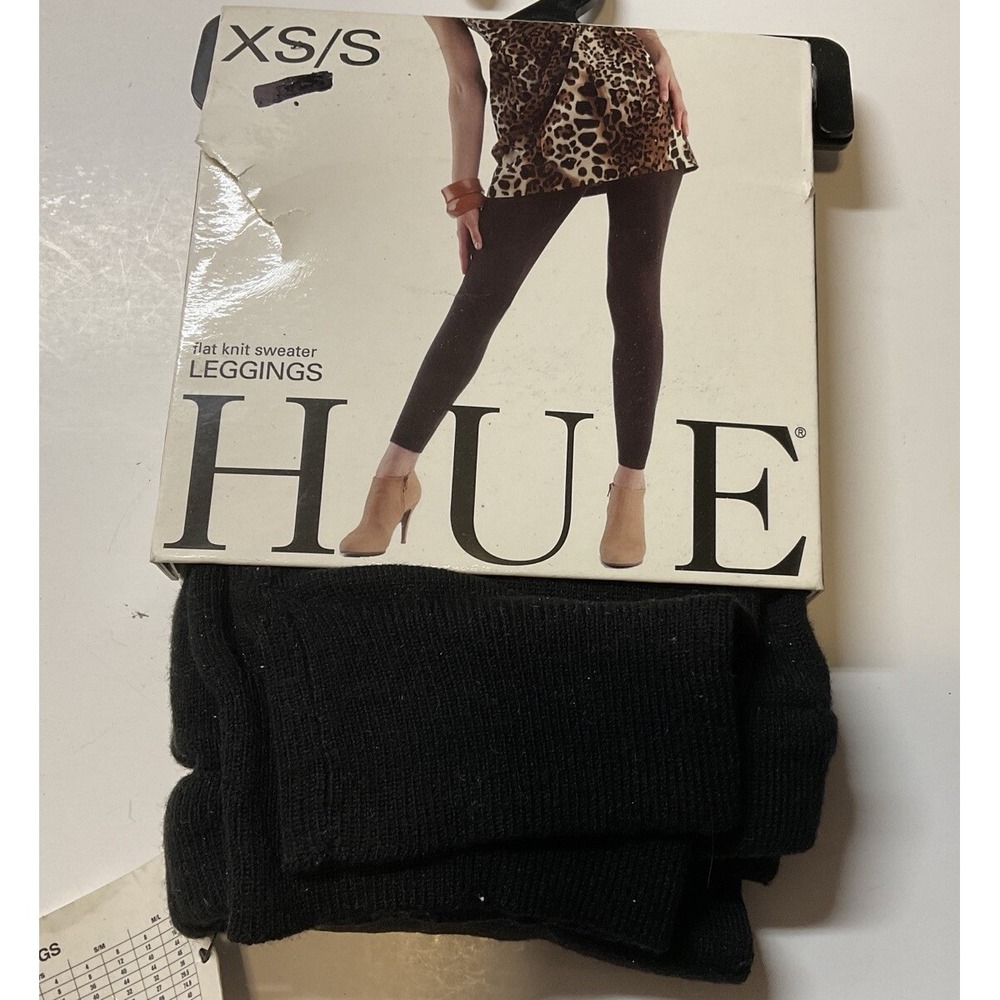 NIP Women's HUE Flat Knit Sweater Leggings Black XS‎ X-Small (0-2)
